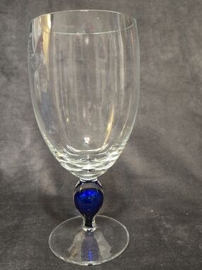 Clear Glass Goblet Set with Cobalt Blue Stem Accent